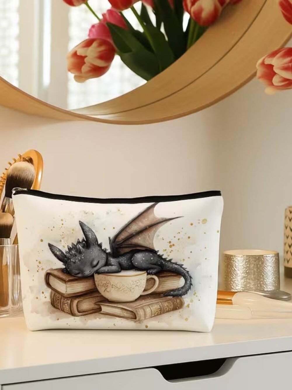 Halloween Dark Goth Sleeping Dragon Makeup Bag Double-Sided 7.1"h" x 8.7"w - Picture 1 of 1